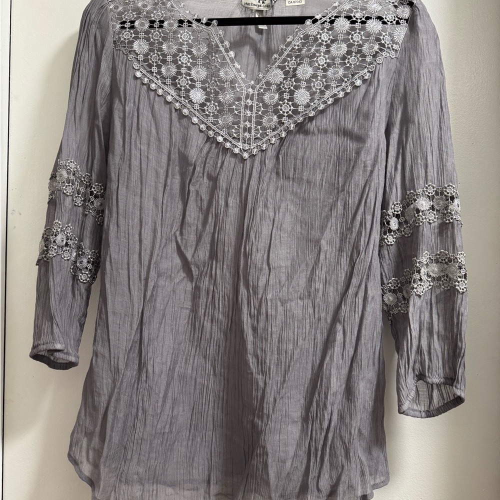 Mac Dougal & Houston Charcoal Blouse with Lace Accents